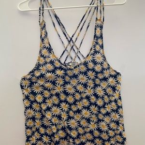 Forever 21 Cropped Blue Floral Cross Tank Top
